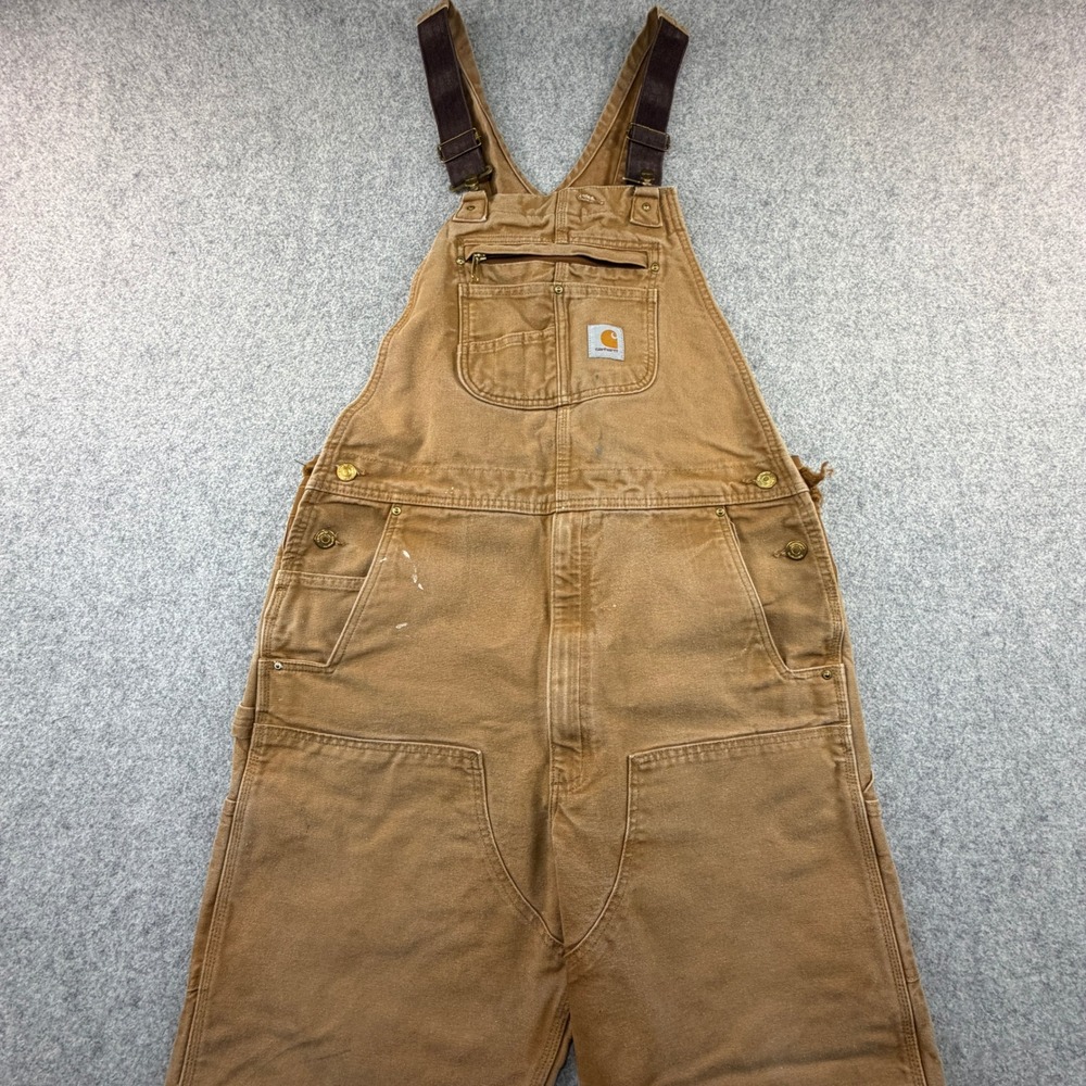 Carhartt Duck Bib Overalls Brown Double Knee Mens Size 38x34 102776-211
